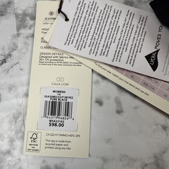 Calia Womens Seamed Sculpt One Piece Swimsuit Size 14 Pure Black Sliming Support - Picture 7 of 7